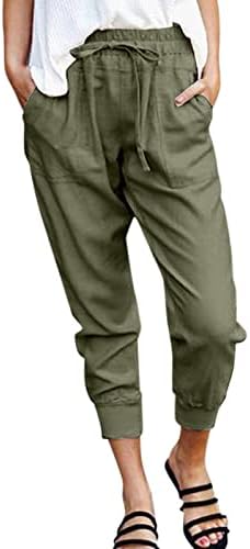 Grge Beuu נשים צבע אחיד מכנסי קפרי מזדמנים עם מותניים גבוהים רצים רזים קצוצים מכנסי טרנינג מכנסיים עם כיס
