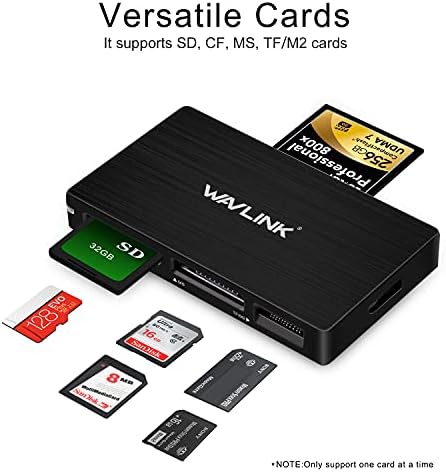 קורא כרטיסי SD של Wavlink, USB 3.0 מתאם כרטיס זיכרון פלאש 4-in-1 עם כבלים ניתנים לניתוק 5 ג'יגה-ביט