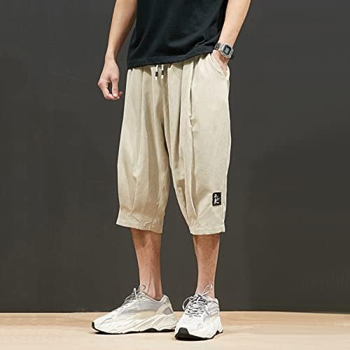 מכנסי קפריס של Ubst Capris בסגנון יפני פלוס מכנסיים מזדמנים רופפים בקיץ מתחת לברך אלסטי שרוך