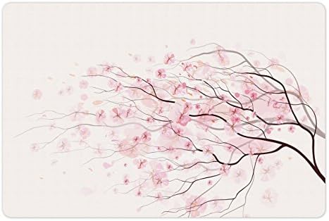 מחצלת חיות מחמד ורודה בהירה למזון ומים, ענף סאקורה עם פרחי דובדבן אביב יפני רך, מלבן מחצלת גומי