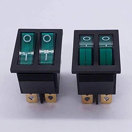 SVAPO 2PCS AC 250V/16A, 125V/20A כפתור ירוק וירוק עם אור/כיבוי DPDT 6 PIN 2 מיקום מתגי נדנדה