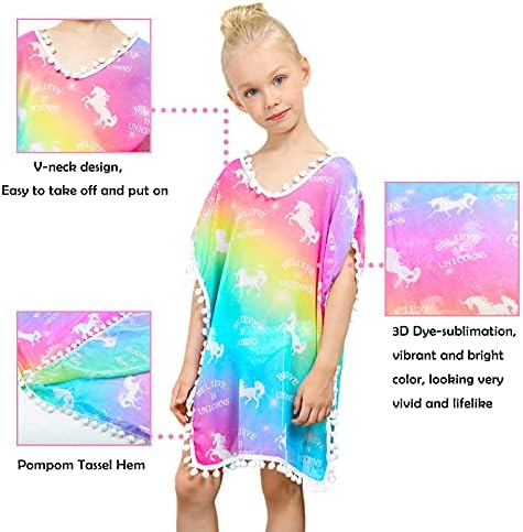 חד קרן סילפיירי לחפות עבור בנות קשת בגדי ים טיוחי בגד ים חוף שמלה למעלה עם פומפונים ציצית