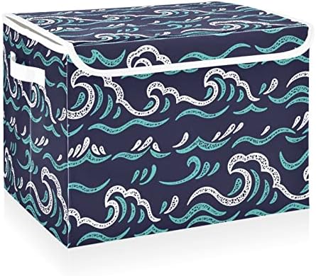 גלי ים קטאקו פחי אחסון כחולים כהים עם מכסים בד אחסון גדול סל קוביית קובייה עם קופסאות אחסון דקורטיביות לארגון