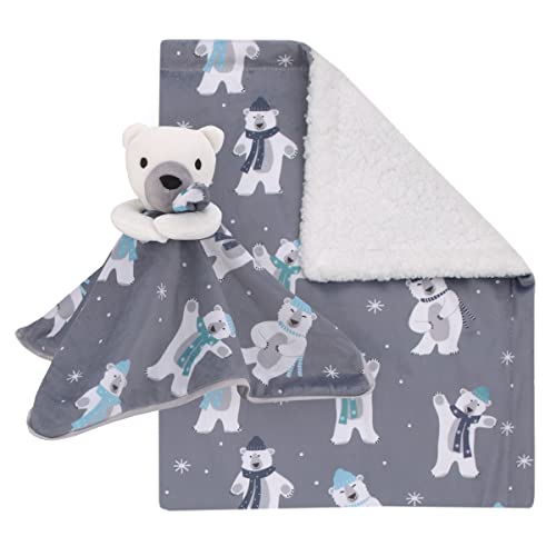 דוב קוטב נוג'ו אפור, לבן וכחול קרח סופר רך חורף שרפה שמיכה לתינוקות ושמיכה אבטחה
