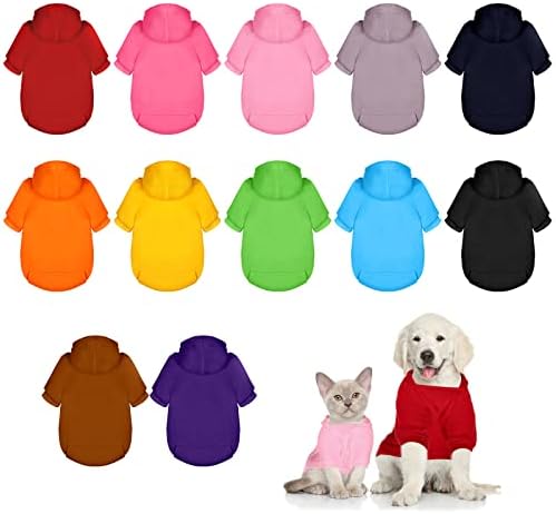 12 חתיכות קפוצ'ון כלב חורפי סווטשירטים חמים עם כיסים וכובע כלב רך תלבושות סוודרים לכלבים לחתולי גור חיות מחמד