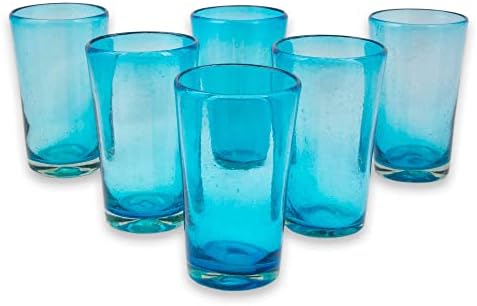 נוביקה כוסות זכוכית מנופחות ביד בועות אקוומרין סט של 6 15 עוז 6 אינץ ' איקס 3.5 בקוטר. 15 אונקיות. כוסות