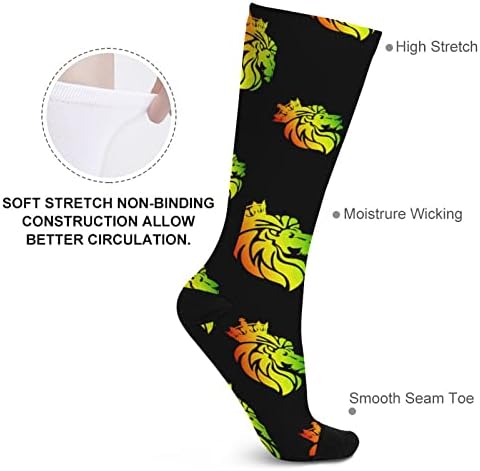 Rasta Lion Crown מודפס צבע תואם גרביים אתלטי ברך גרביים גבוהים לגברים נשים