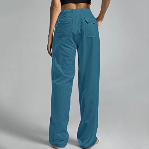 מיאשוי רחב רגל לחפות מכנסיים נשים מקרית מוצק צבע רופף כיסים אלסטי חגורת מותן מכנסיים ארוך נשים