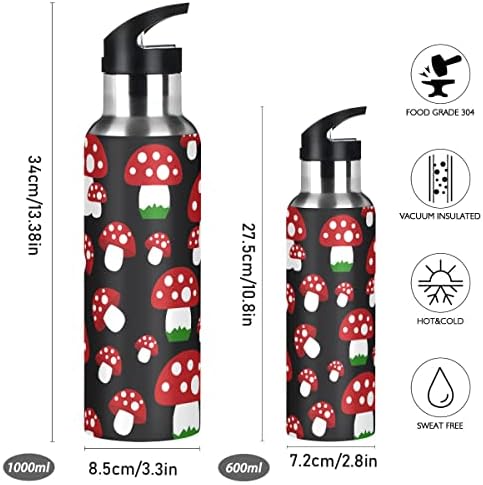 פטריות אדומות חמודות חמודות בקבוק מים עם מכסה קש, ללא BPA, בקבוקי מים 32 גרם