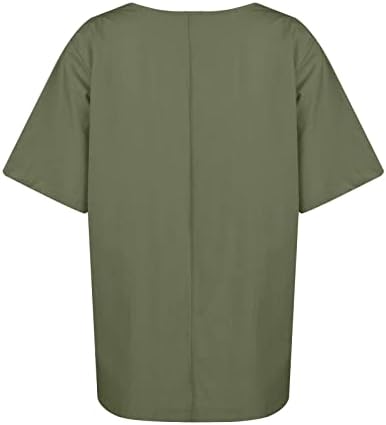 חולצות פשתן כותנה לנשים חולצות שרוול קצר צוות צוואר צבע אחיד בצבע אחיד מזדמן