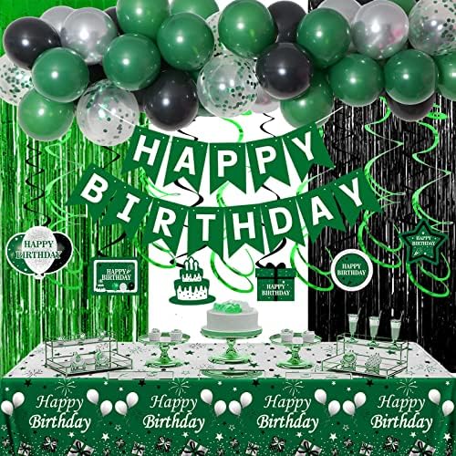 ירוק ושחור המפלגה קישוטים, ירוק יום הולדת קישוטי עבור גברים נשים בני בנות עם ירוק יום הולדת שמח באנר מפת שולחן