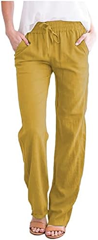 מכנסי פשתן כותנה של Wocachi, מכנסי פשתן כותנה, מכנסי טרקלין פלאצו רגל רחבה של קיץ מכנסיים חוף