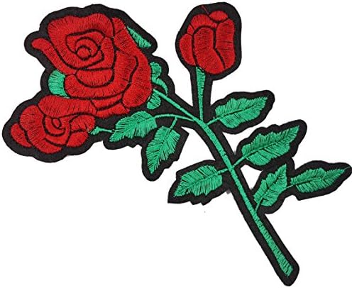 טלאי פרחים רקומים של ורדים אדומים אפליקציות 1 יח '