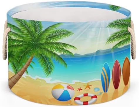חוף טרופי קיץ סלים עגולים גדולים לאחסון סלי כביסה עם ידיות סל אחסון שמיכה למדפי אמבטיה פחים לארגון משתלת הילדה