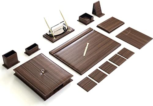 משטח שולחן משרדי ניז ' י מראה עץ מחזיק טלפון מארגן מסמכים, תחתיות, כדורי ועט נובע