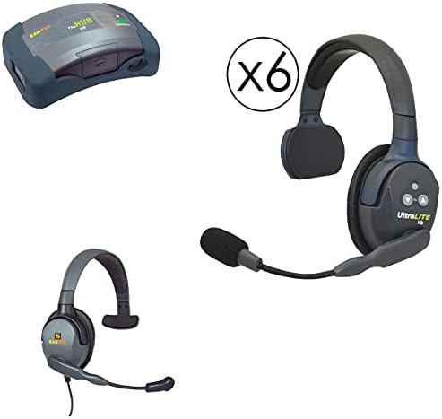 EARTEC Hub7SMXS HUB מיני דופלקס בסיס מערכת 7 אנשים, כולל אוזניות יחיד של 6X ULTRALITE, MAX4G אוזניות