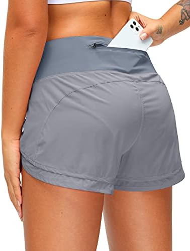 נשים של מכנסי ריצה עם רוכסן כיס 3 אינץ מהיר יבש אימון ספורט חדר כושר מכנסיים קצרים לנשים