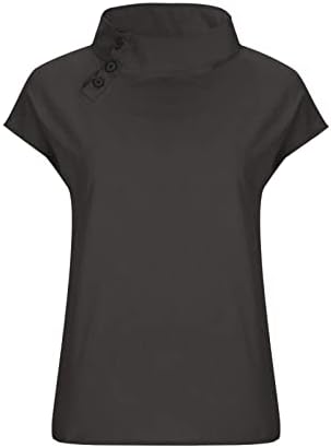 פלוס גודל נשים צוואר גבוה כותנה פשתן חולצות שרוול כפתור כפתור סיני פחיון צמרות חולצות צבע אחות מזדמן