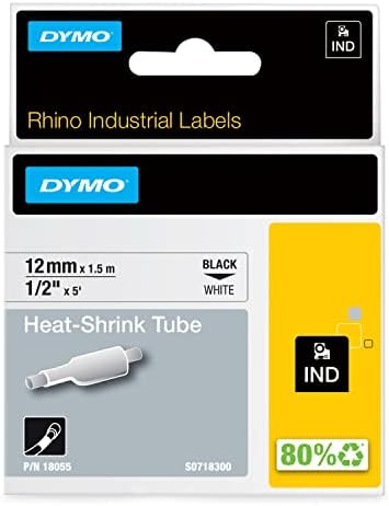Dymo תעשייתי צינורות מכווץ חום עבור Dymo Labelliter ו- Makers תעשייתיים, שחור על לבן, 1/2 ,