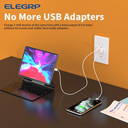 Elegrp usb מטען קיר שקע, יציאות USB מהירות גבוהה 4.0 AMP עם שבב חכם, 20 אמפר דופלקס עמיד בפני תקע כלי