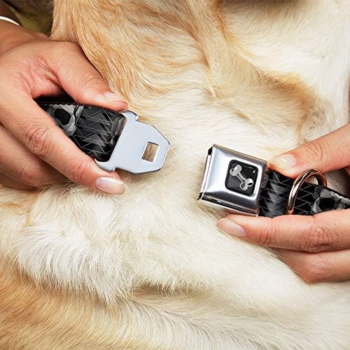 צווארון כלב אבזם חגורת בטיחות גיאומטרי 3 D גולגולת פנים שברון שחור אפורים לבנים 18 עד 32 אינץ 'ברוחב 1.5
