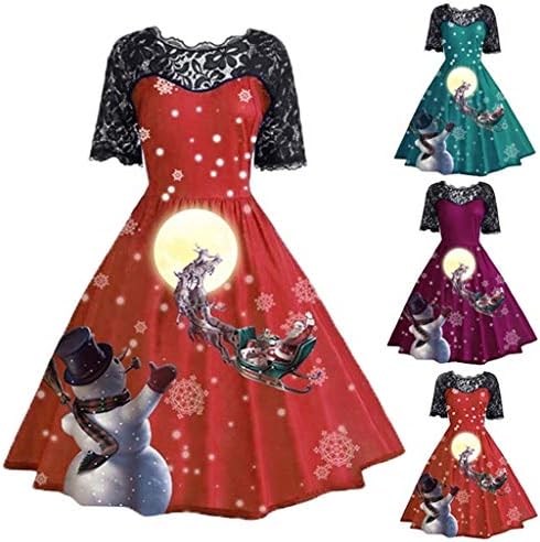 שמלת קוקטייל לחג המולד נשים טלאי תחרה שרוול ארוך