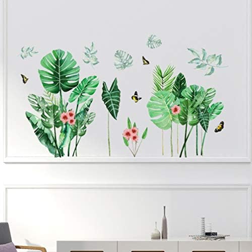 מדבקת קיר עלים ירוקים עלים עם פרחים פרפר ויניל מדבקה עצמית מדבקה קיר נשלפת לקישוט גן סלון לחדר