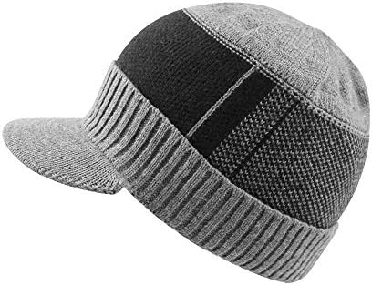 חורף גברים כובע לסרוג כבל מגן כפה עם צמר רירית טלאי פס מחלק עיתונים כובע עם שוליים עבור חיצוני ספורט