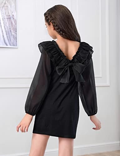 בנות שמלות בנות שמלות גודל 10-12 פרע כיכר צוואר בנות שחור שמלת חתיכה אחת חצאית בנות קיץ שמלה