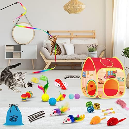 חתול צעצועי חתלתול צעצועים,אינטראקטיבי חתול צעצועי סט עם מתקפל חתול מנהרות אוהל לחתולים מקורה, נשלף חתול