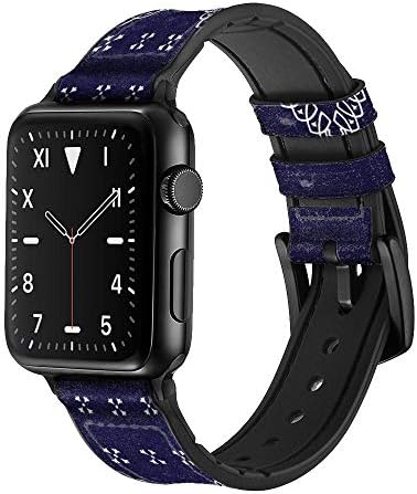 CA0670 דפוס בנדנה כחול כהה עור וסיליקון רצועת רצועת שעונים חכמה עבור Apple Watch Iwatch Size 38 ממ/40