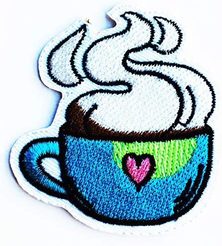 כוס קפה אספרסו משקה חם וורוד לב ילדים ברזל מצויר על תיקון ציוד טלאים רקום לשקיות ז'קט בגדי