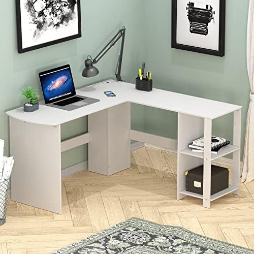 משרד ביתי בצורת שולחן פינתי מעץ, אלון
