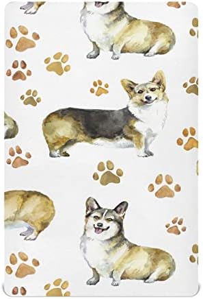 Corgi Paw Dog Sheets עבור בנים לבנות חבילות ומשחקים גיליונות גיליונות עריסה מיני סופר רכים סדיני עריסה