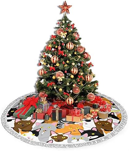 חצאית עץ חג המולד של קולאז 'חתול ציצים מצחיקים קישוטי חג המולד קישוטי חג מפלגת בית קישוט 36 אינץ'