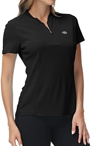 ג'ינשי נשים פולו חולצות גולף שרוול קצר 1/4 סוודר רוכסן ללא צווארון UPF50+ חולצות ביצועים מהירות יבשות
