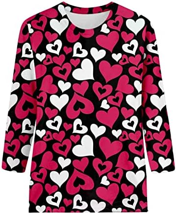 יום האהבה 3/4 חולצות שרוול ארוך לנשים שפתיים לב אופנה הדפס טוניקה חולצת טייז סוודרים