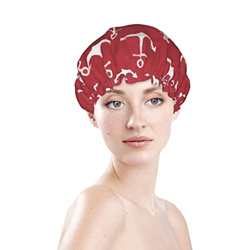 נשים לשימוש חוזר כובע שיער שולי לבן עוגן ימי לבן אזור אדום שכבות כפול