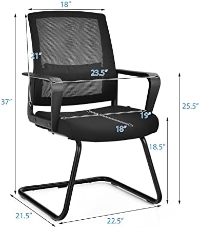 כיסא כנס גלובלוויי סט של 2, כיסא חדר ישיבות עם בסיס מזחלת מתכת ותמיכה מותנית מתכווננת, כיסא קבלת
