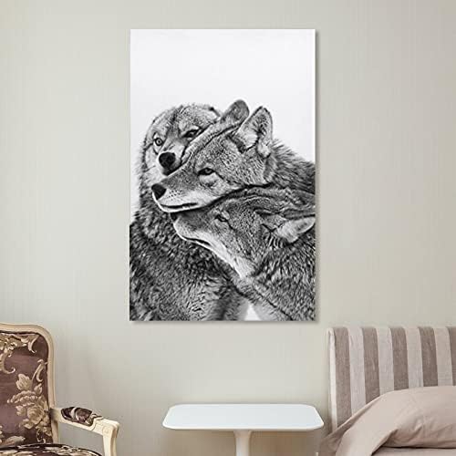 אומנויות קיר בשחור לבן חיה פראית זאב זאב בד כרזות של בעלי חיים הדפסים אמנות קיר תמונה עיצוב בד הדפס אמנות קיר