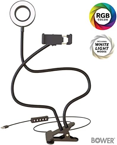 Bower WA-RGBDSKRL 24-in. אור טבעת לבן וגמיש RGB עם מחזיק סמארטפון, שחור