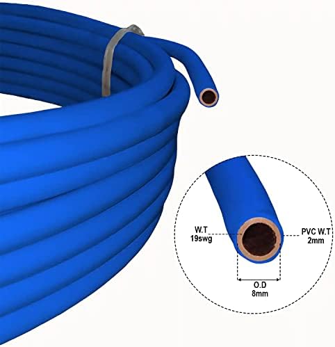 צינור נחושת רך מצופה Visiaro כחול PVC, דיא 8 ממ חיצוני, עובי קיר 19 SWG, ציפוי PVC 2 ממ, חבילה של 5