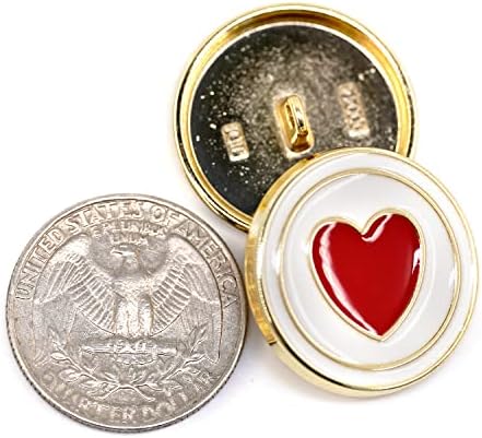 Craftisum 20 PCs אלקטרוליזציה מעגלי זהב אמייל אדום לב תפירה כפתורי מעיל מתכת -25 ממ -1