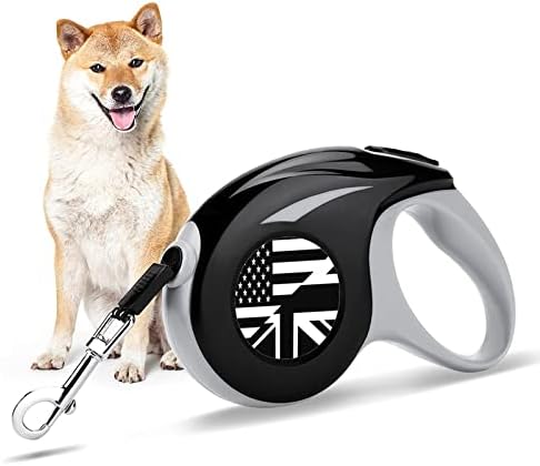 דגל בריטי וארהב לבן ושחור ברצועת רצועה של כלב נשלף עם רצועות חיות מחמד נשלפות עם ידית נגד החלקה