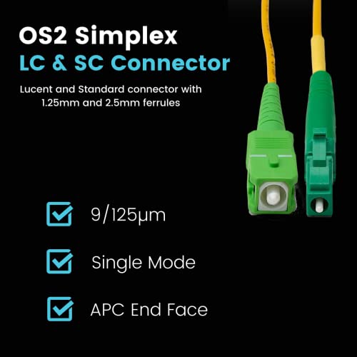 Truefiber LC ל- SC כבל תיקון סיבים SC, 1M OS2 LC-SCAPC סיבים אופטיים כבל, Simplex 9/125 SingleMode,