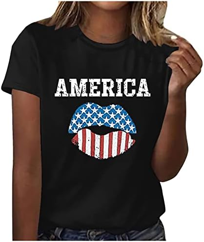 אמריקה קצר שרוול חולצה שפתיים הדפסת 4 יולי חולצת טי חולצה קיץ מזדמן אמריקאי דגל כוכבים פסים גרפי טי חולצות