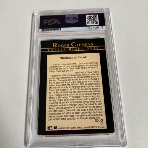 1992 פליר רוג'ר קלמנס חתום על כרטיס בייסבול עם חתימה PSA DNA - כרטיסי חתימה של בייסבול.