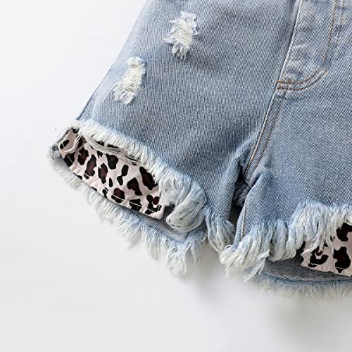 שלופר תינוקת קיץ בגדי פעוט ילדה הדפס מנומר ג ' ינס קרע תלבושת