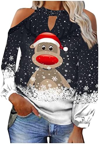 חג המולד לשפשף חולצות נשים נשים של רופף אופנה חג המולד הדפסת סקסי סטרפלס ארוך שרוול תליית צוואר חולצה