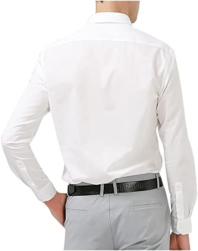 חולצת שמלות שרוול ארוך לגברים עסקים רשמיים כפתור מזדמן פורמלי למטה חולצות בגברים צבע אחיד בכושר רגיל